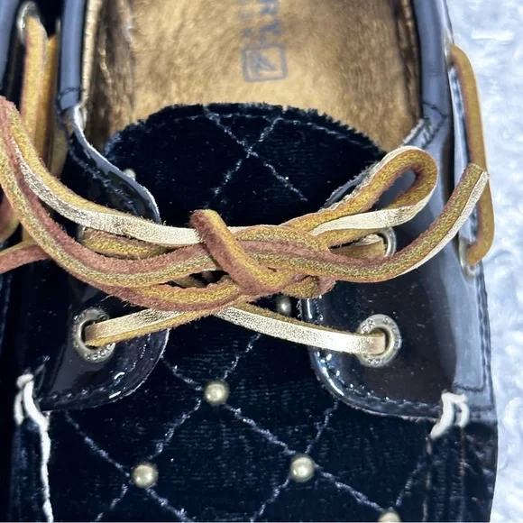 Sperry Black Velvet and Gold Studded Boat Shoe Sz 6 - Picture 4 of 9